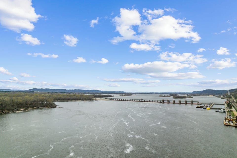 Aerial views looking upriver