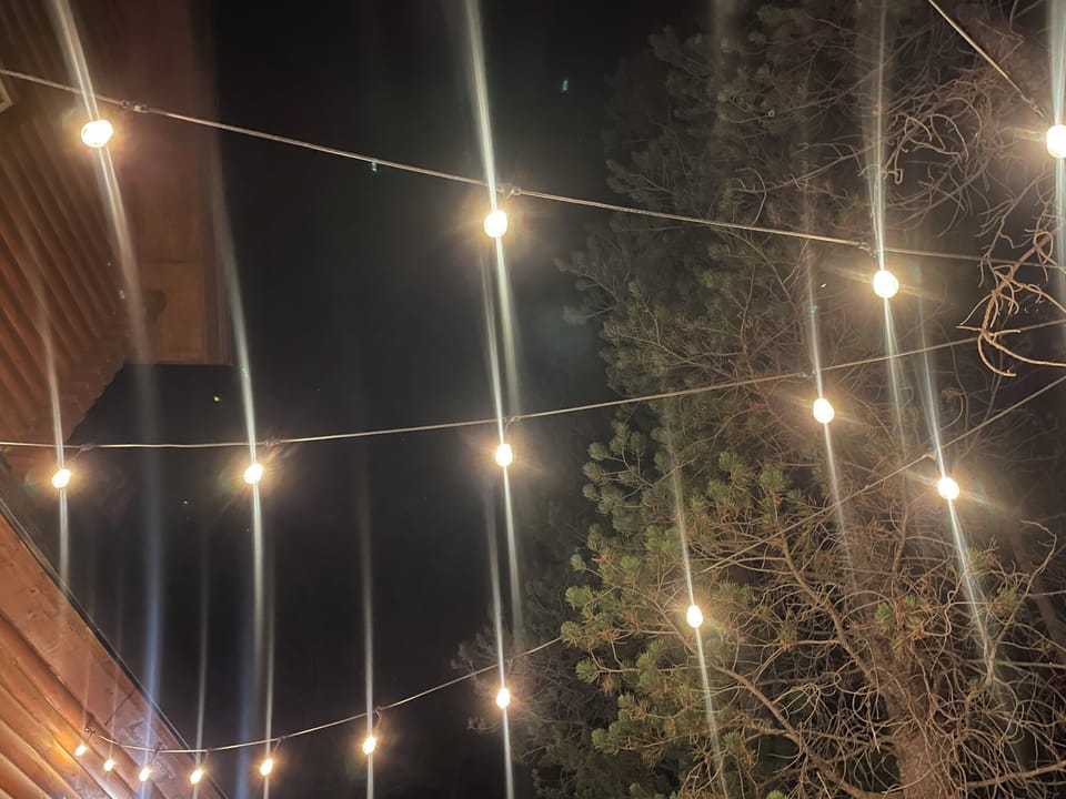 The twinkling lights out back create a peaceful atmosphere. 