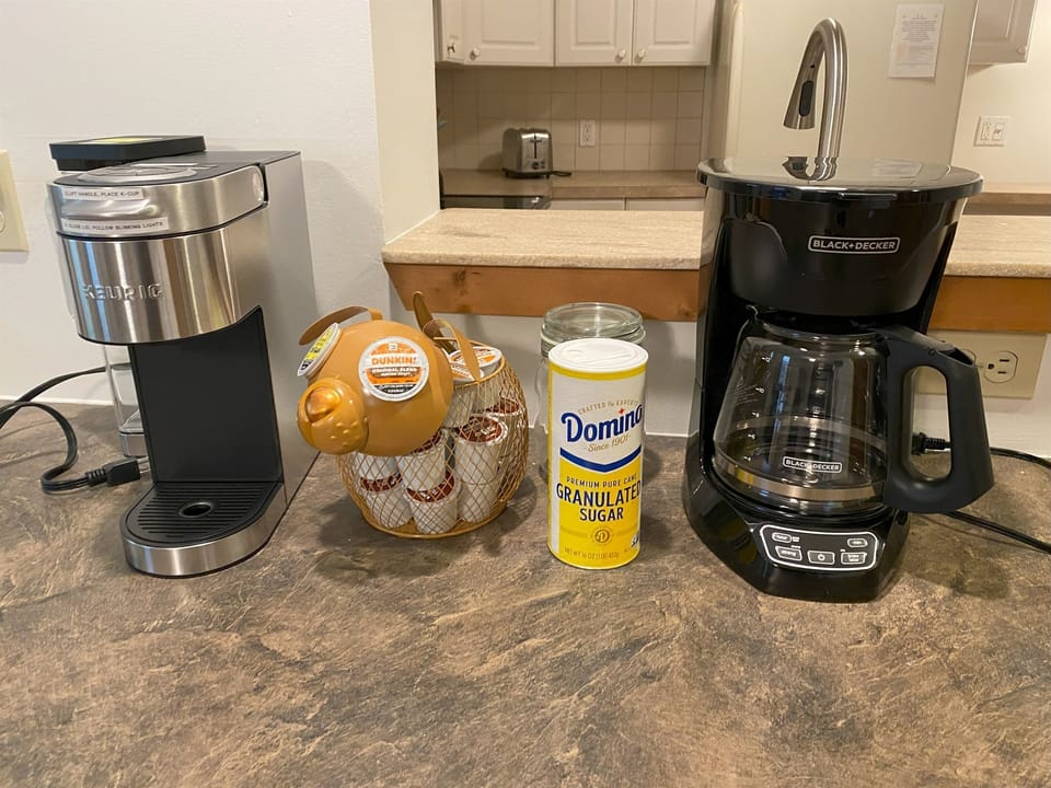 Imagine relaxing on the oversized deck with a nice cup of freshly brewed coffee.  Keurig and Coffee maker provided, please bring your choice of dairy or creamers