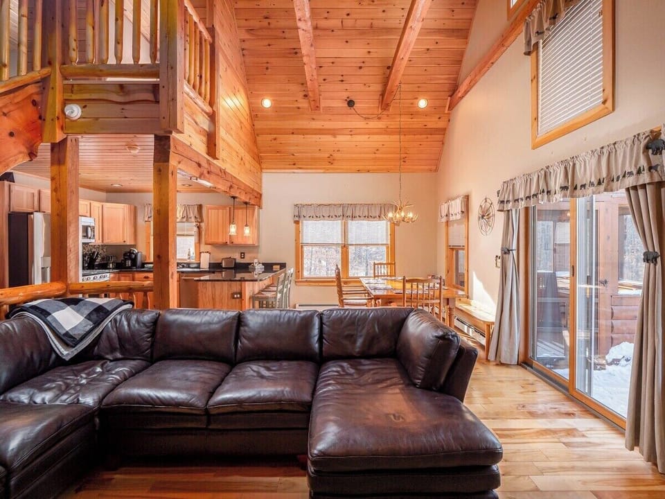 Open kitchen, dining, living space