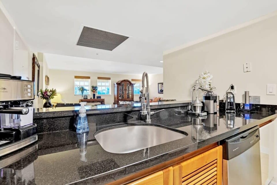 Kitchen with ocean views