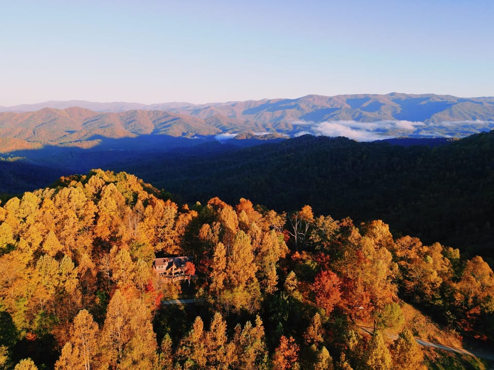 Discover the area's beauty with our drone overview photo. Note: This is NOT the cabin view, but captures the scenic surroundings.