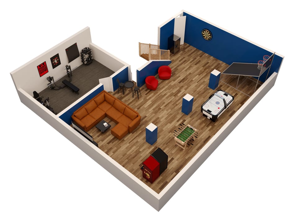 3D Rendering of the basement space. 