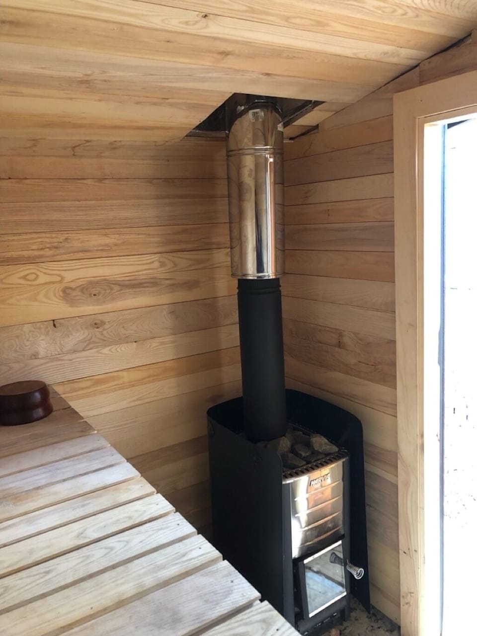 Backyard wood fired sauna