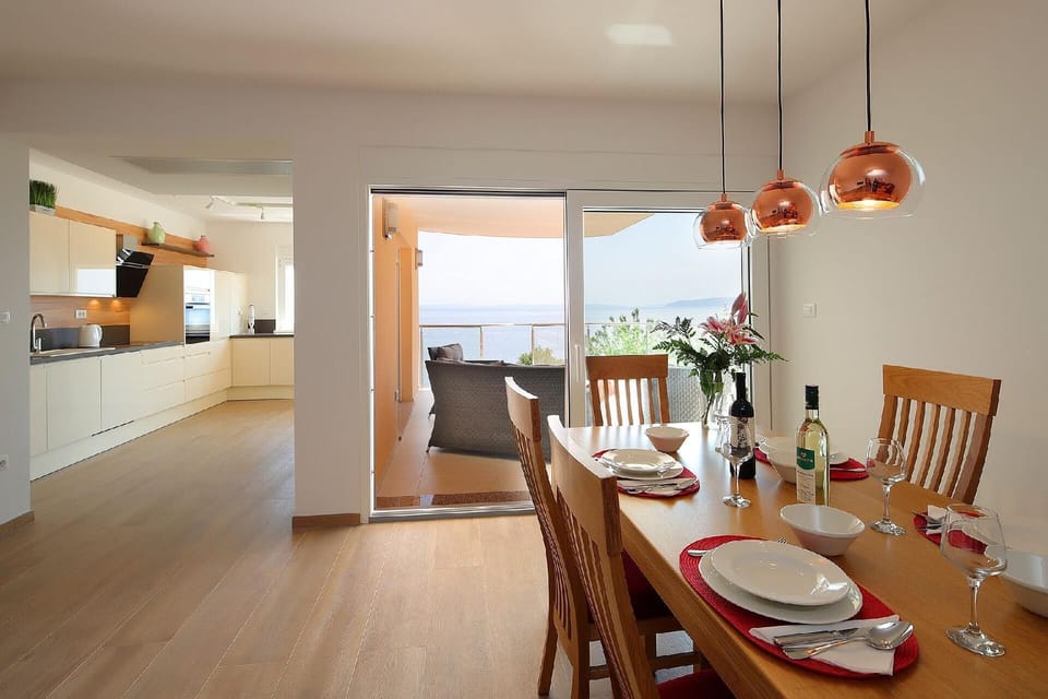 Dining area. Dining area, kitchen and terrace