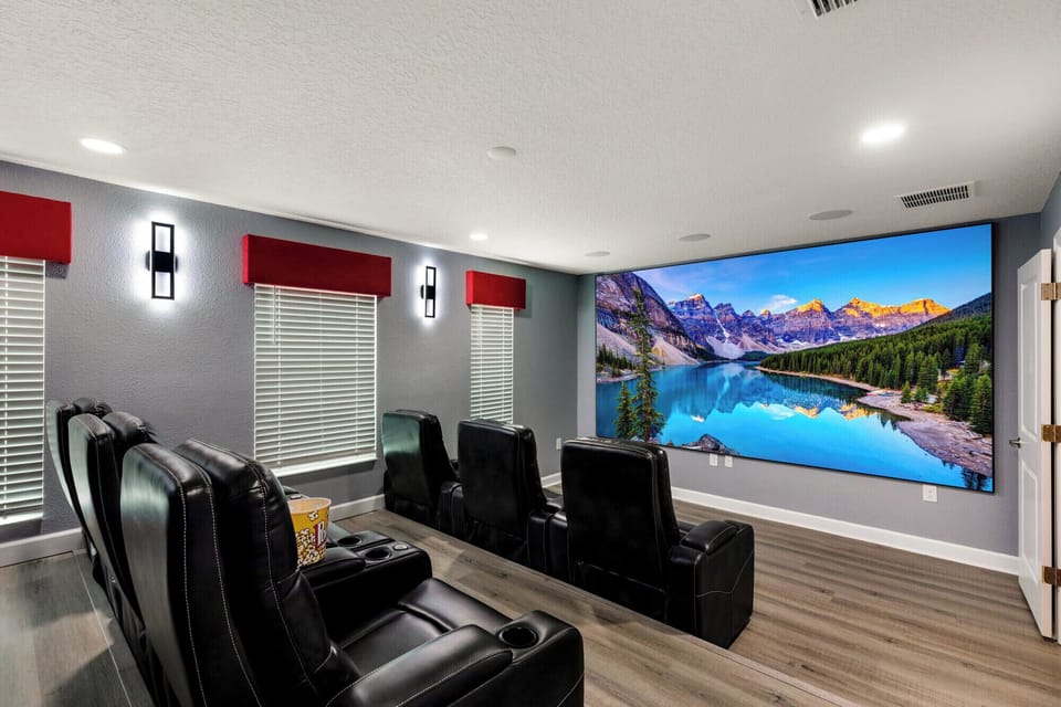 Theater seats 10, 4K Laser Projector, 150" screen and Dolby Atmos Surround Sound