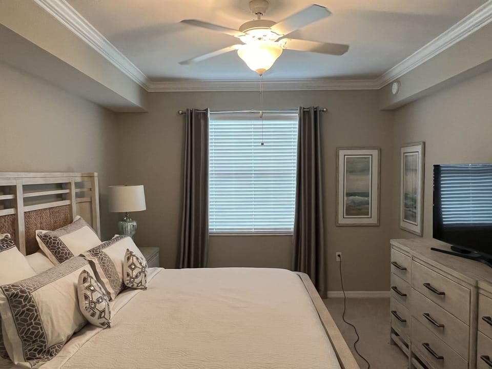 Master bedroom with king bed, TV