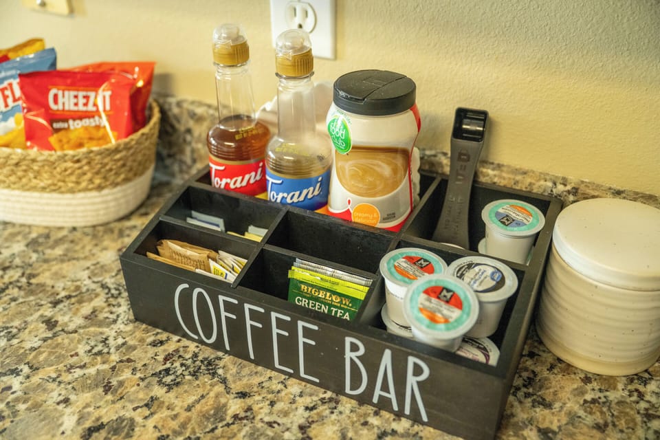 Brew your perfect cup at the stocked coffee bar.