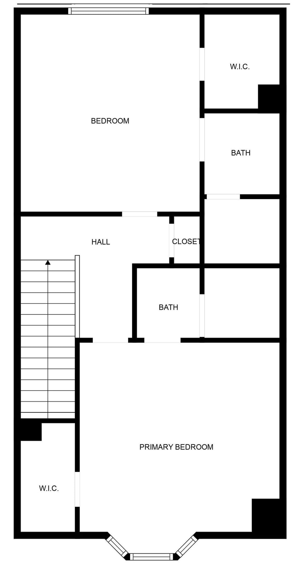 Second floor layout showing both bedrooms and ensuite bathrooms