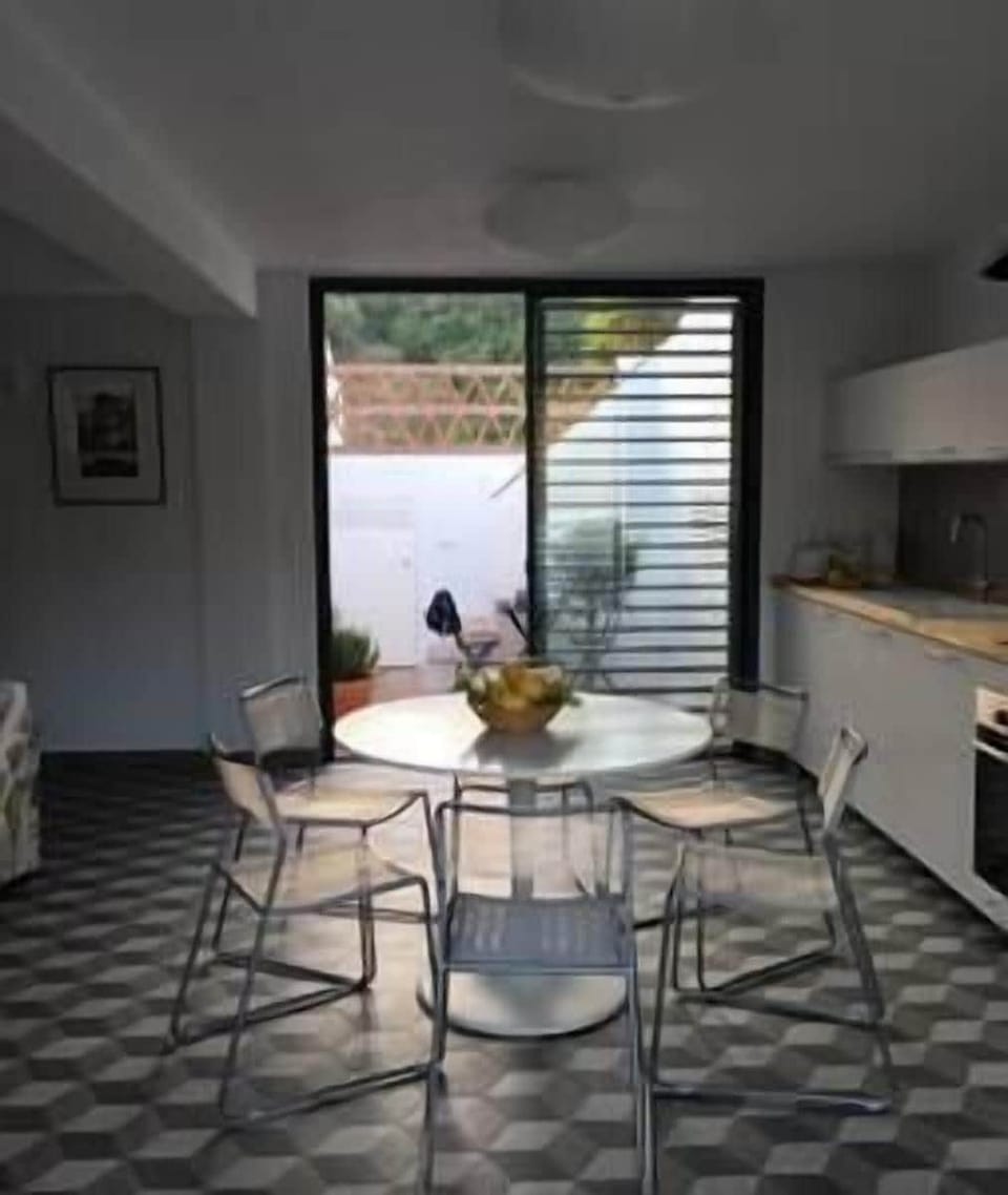 The kitchen looking from the entrance to the internal courtyard and pool