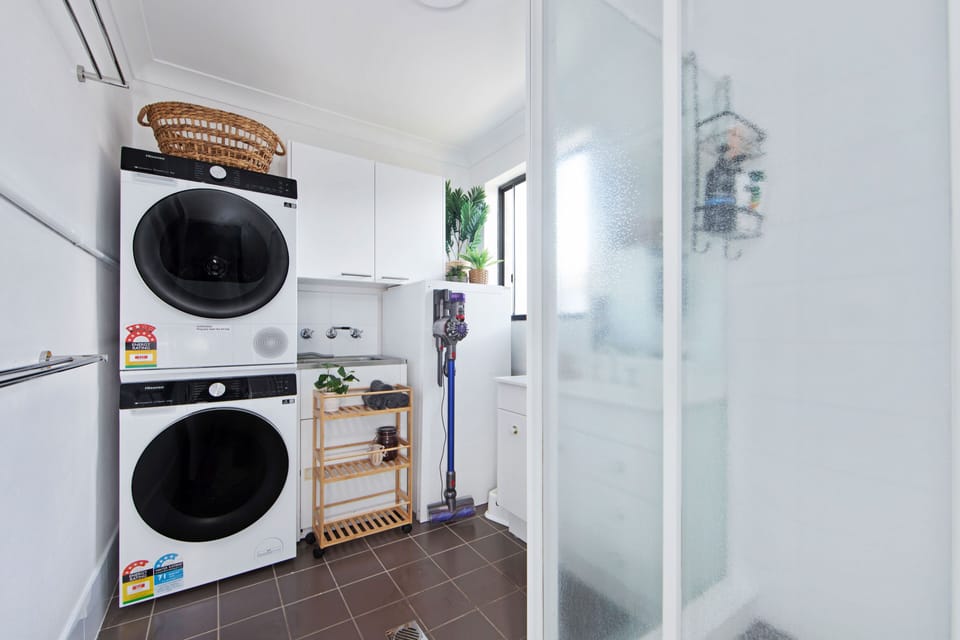 A hot shower to wash away the sand, plus washer and dryer so you can pack light.