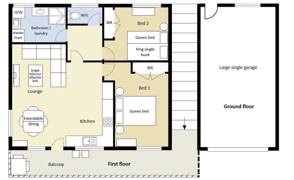 Approximately 60m2 of living space, 12m2 of balcony and 30m2 of garage.