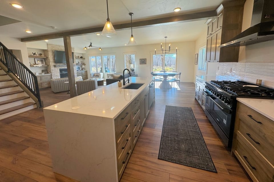 Stay in and make a meal using this chef's kitchen!