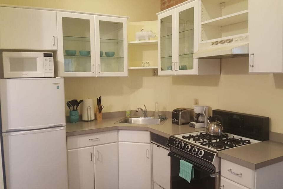 Kitchen with the basic essentials, including a Keurig coffeemaker