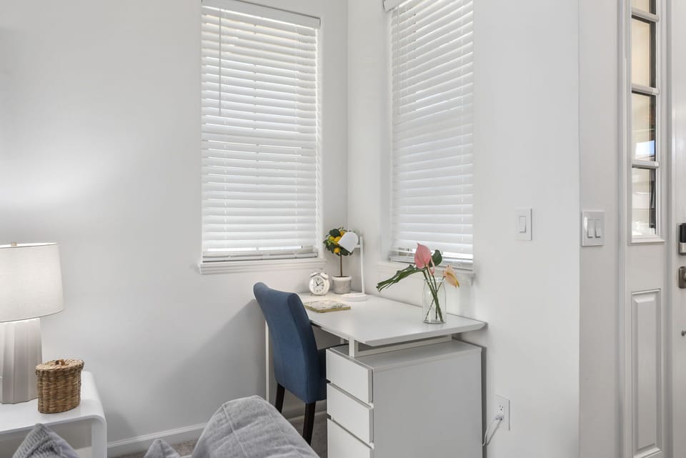 Desk area perfect for remote workers or students.