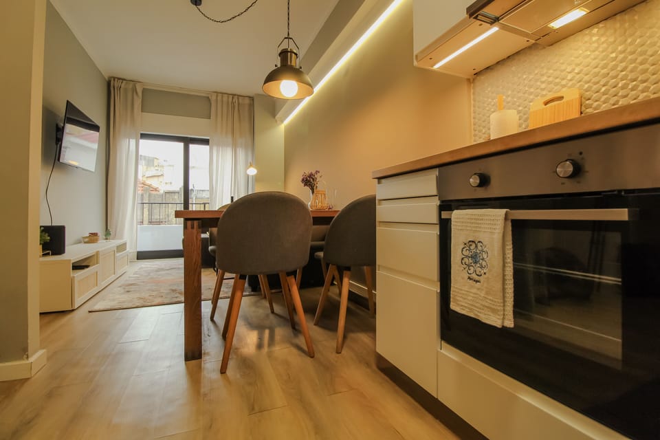 Kitchen and dining/living room well integrated.