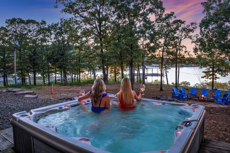 Relax with magical sunset views from the hot tub.