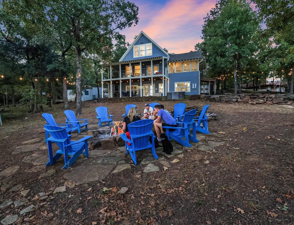 Enjoy roasting marshmallows + hot dogs by the fire. Great after a day on the water!