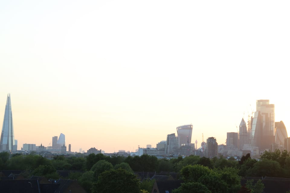 The sun sets on the city