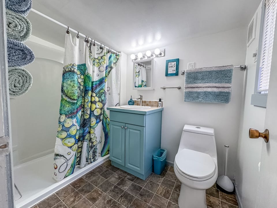 Full bathroom with walk-in shower. 