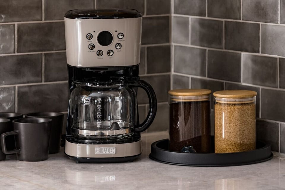 This spacious kitchen is stocked with all the essentials, including coffee & tea!