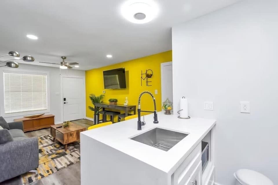 Kitchen with basic amenities and counter top applicances