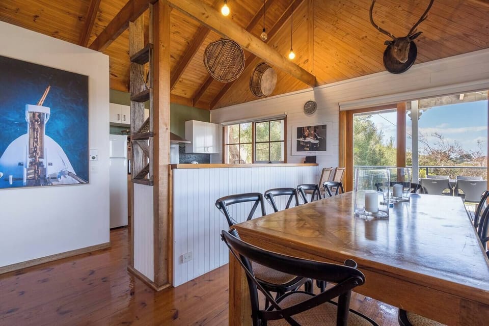 The home is tastefully designed with curated artwork and decor.