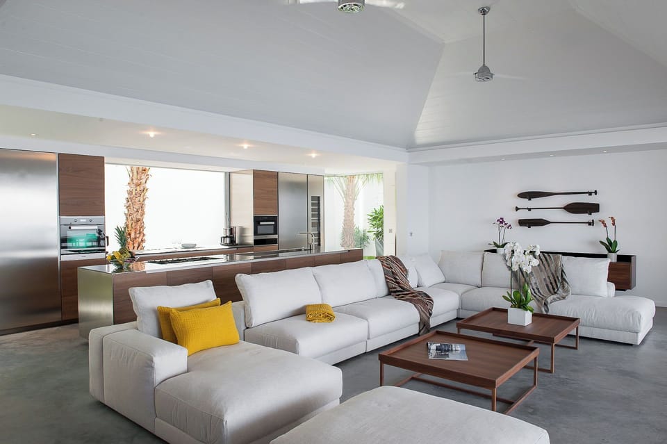 Air conditioning, HD-TV, Dish Network, DVD player, iPod docking station, stereo. The living room opens onto the expansive terrace and the panoramic views. 