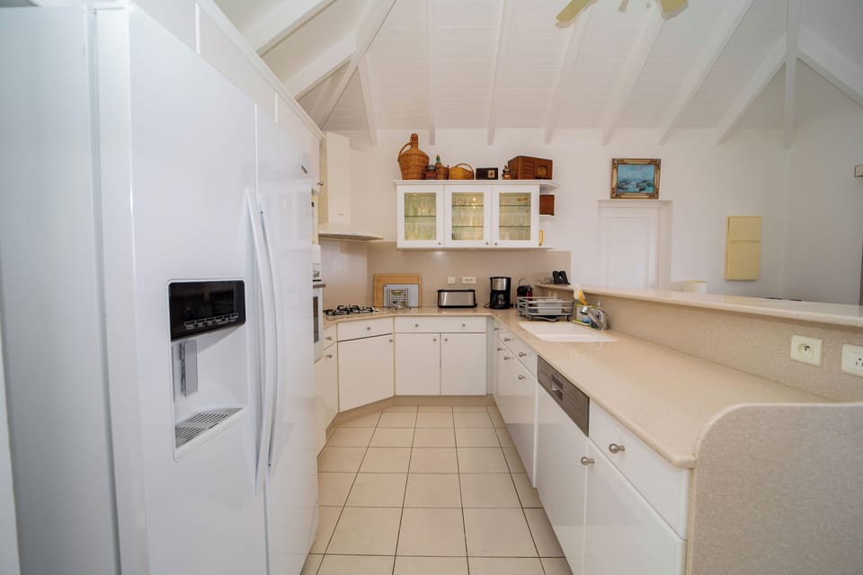 Fully equipped kitchen with breakfast bar. Refrigerator, freezer with ice maker, oven, microwave, filter and espresso coffee maker, electric kettle, juicer, blender, dishwasher, toaster. Dining table on the covered terrace. 