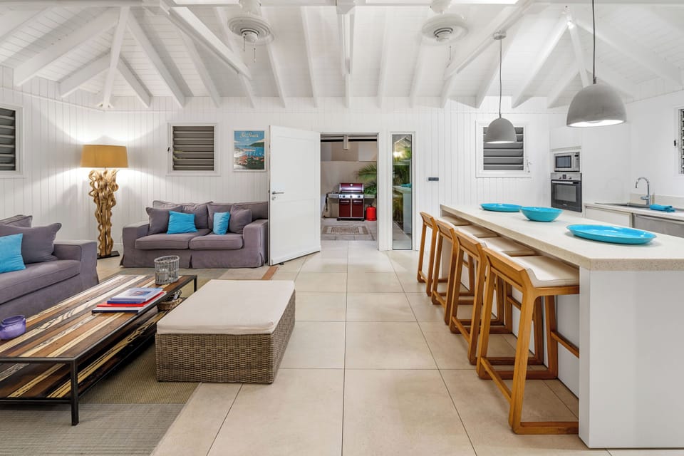 Ceiling fan, HD-TV, Dish Network, Apple TV. 