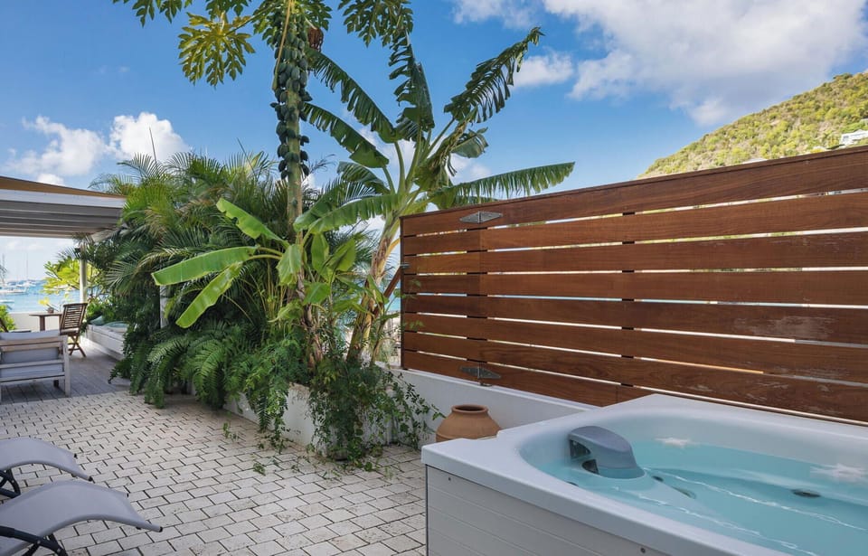 Nice heated Jacuzzi on the terrace. Air conditioned fitness room with treadmill. 