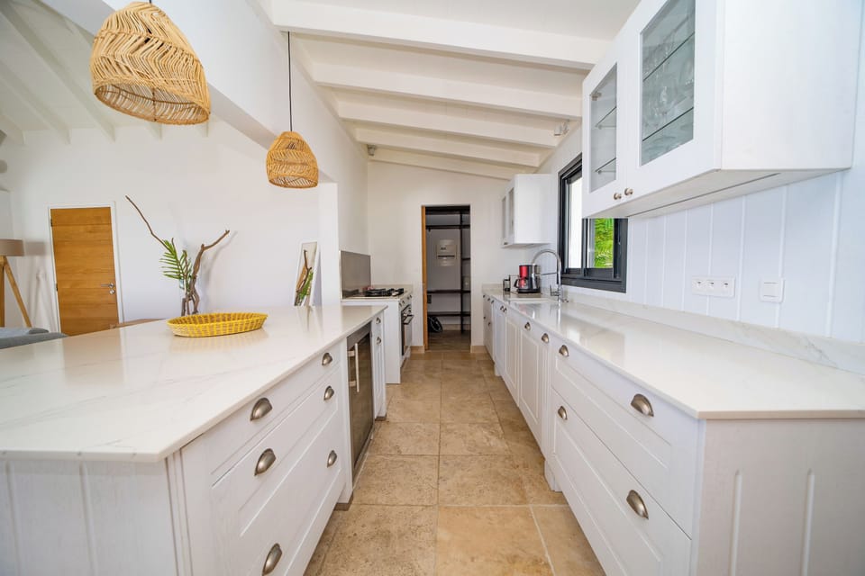 Fully equipped, breakfast bar, refrigerator and freezer with ice maker, oven, microwave oven, hob, filter coffee maker and espresso machine, blender, kettle, dishwasher, toaster.