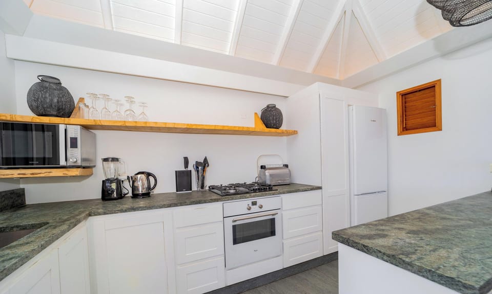 Air-conditioned, modern and well equipped for six people. Refrigerator, freezer with ice maker, gas hob, oven, electric kettle, microwave, filter coffee maker and espresso and Nespresso machine, blender, dishwasher, toaster. Dining table for 6 guests. 