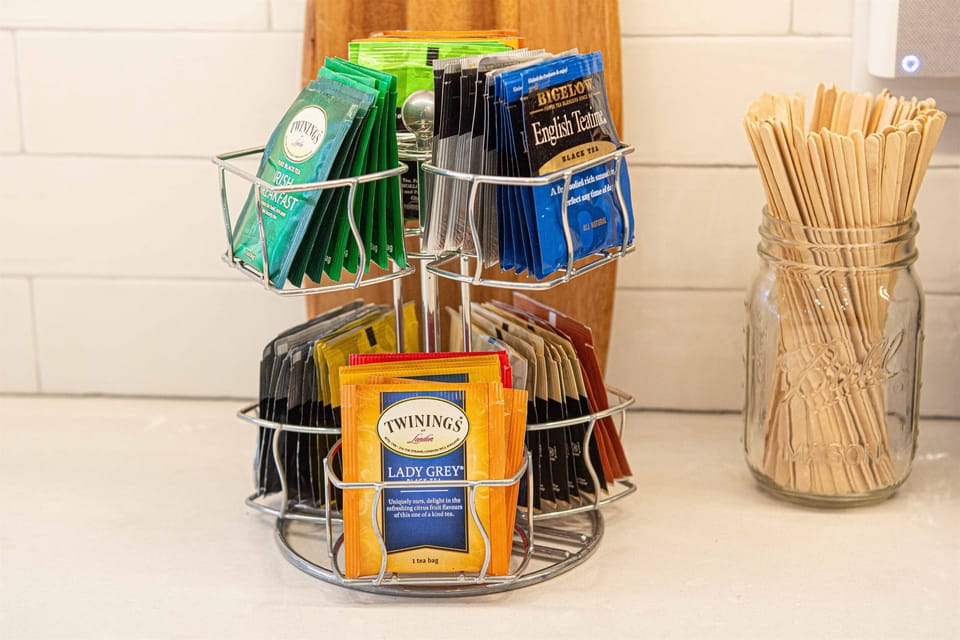 Tea time, anytime! Enjoy a variety of tea bags along with a hot pot, kettle, and teapots—perfect for the loose-leaf tea lovers in your group!