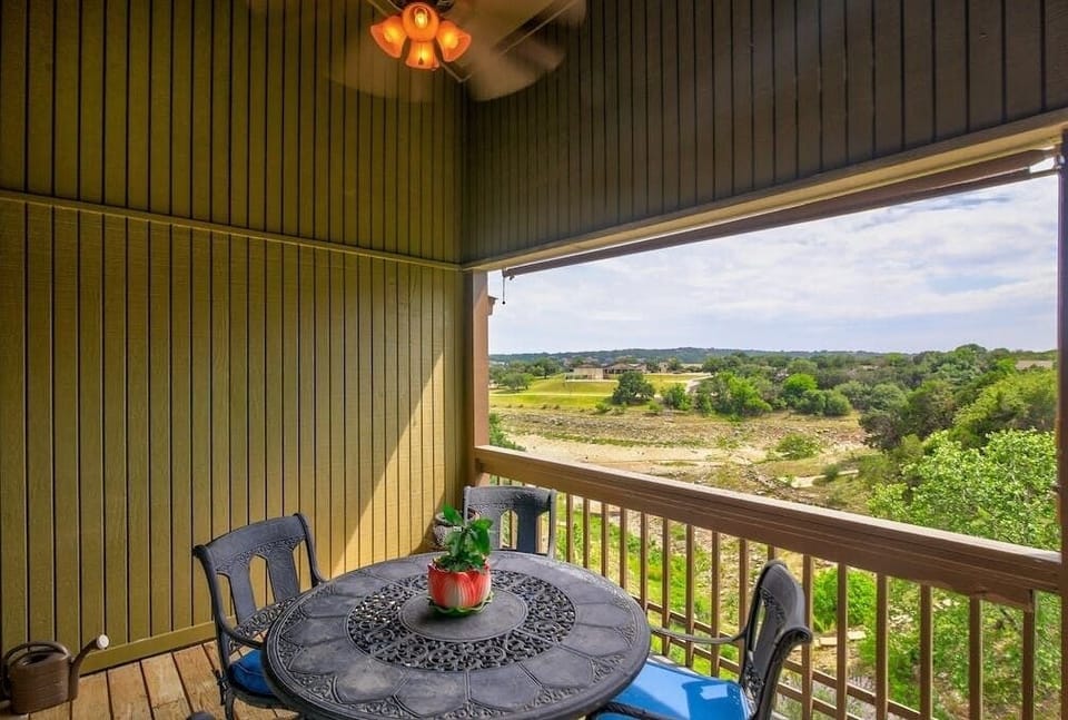 Balcony overlooking Lake Travis. Lake view depends on water levels in Lake Travis. Currently in drought 01/01/24