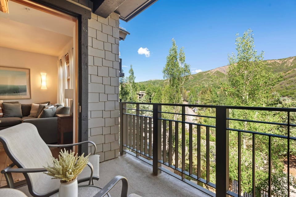 Enjoy beautiful views from this spacious balcony located just off of the living room of your vacation rental.