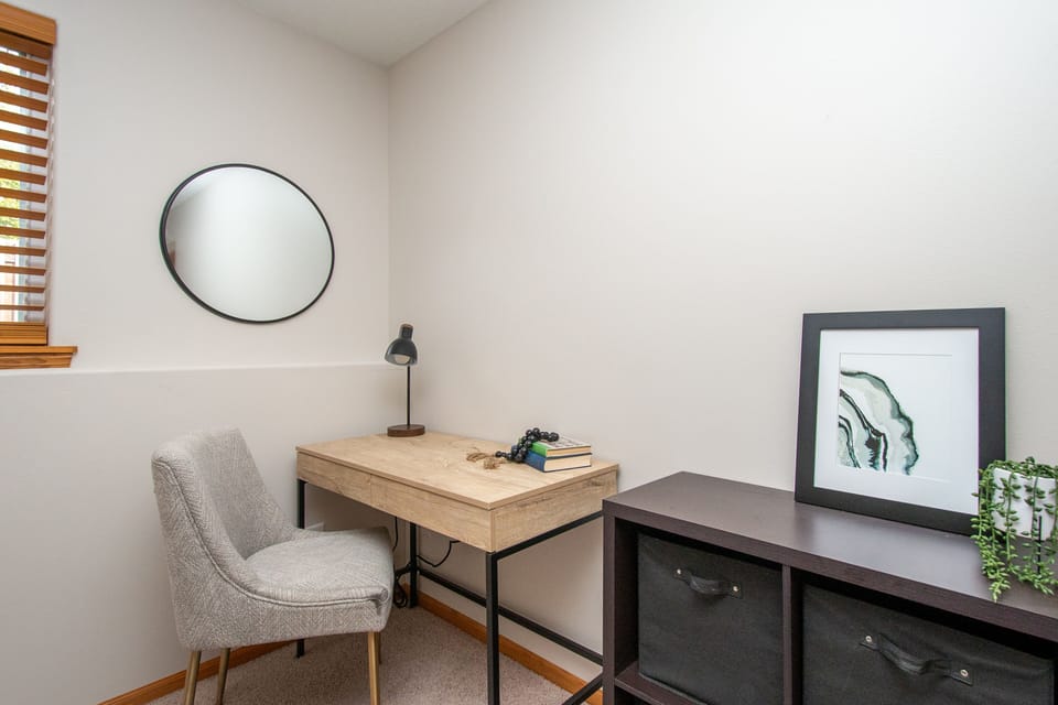 Use the designated workspace to catch up on email or take a video call.