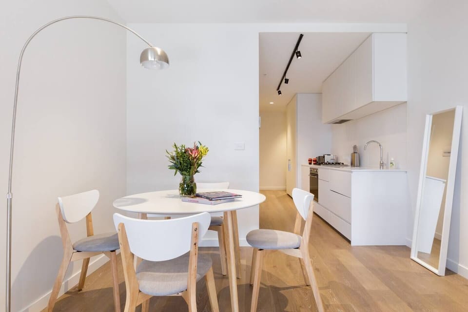 The dining area provides an inviting space to enjoy your meals. 