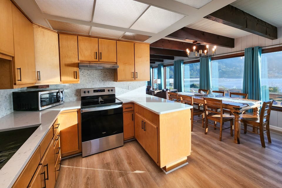 The kitchen is open to the dining room.