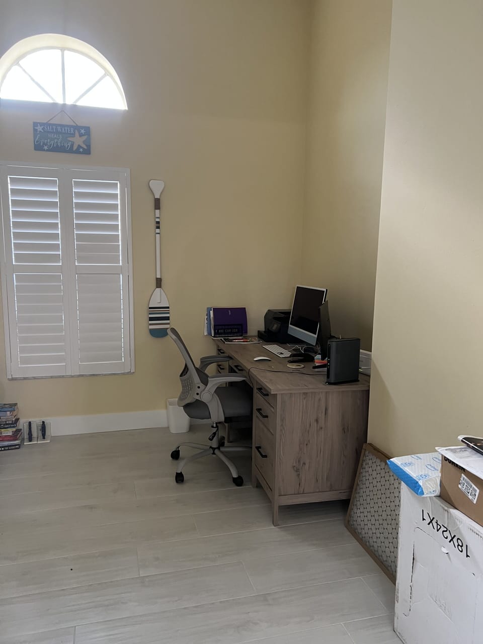 Desk with monitor and printer in 3rd bedroom