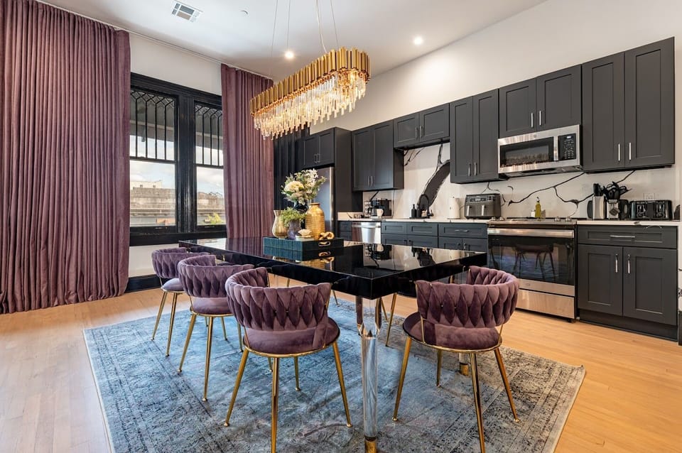 Living room features queen-size sleeper sofa
Dining at table for 8
Kitchen comes stocked with all cooking essentials