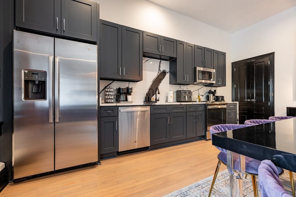 Living room features queen-size sleeper sofa
Dining at table for 8
Kitchen comes stocked with all cooking essentials