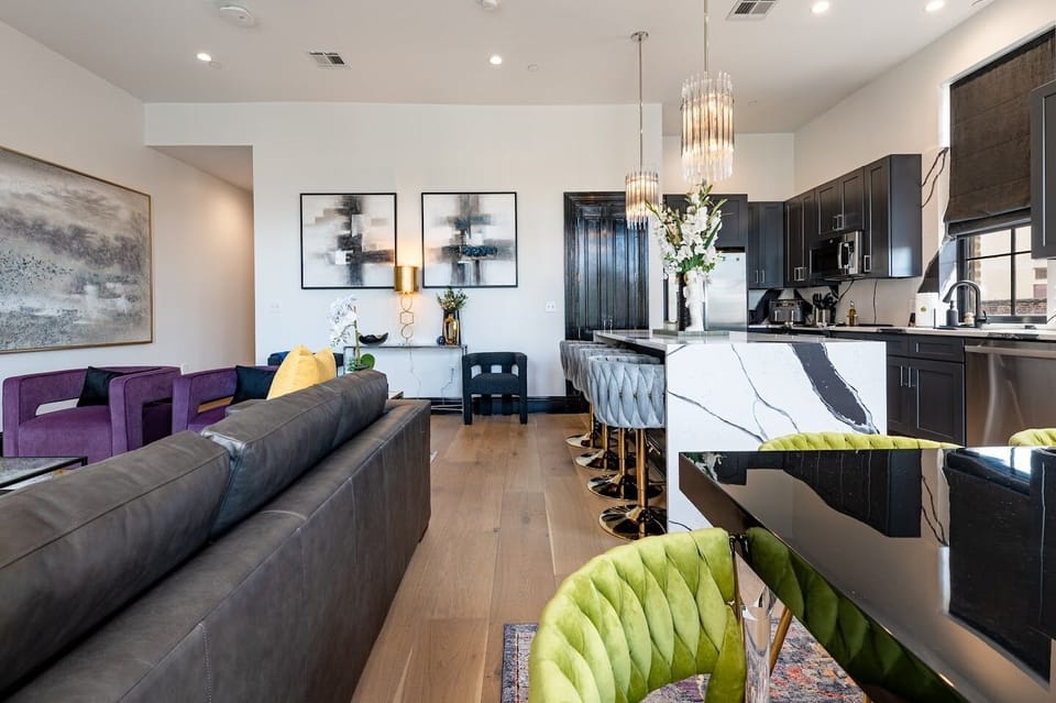 Living features queen-size sleeper sofa
Dining at table for 8
Dining at counter for 4
Kitchen fully stocked with all cooking essentials