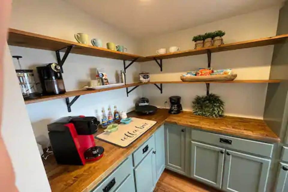 Fully stocked coffee bar with snacks!