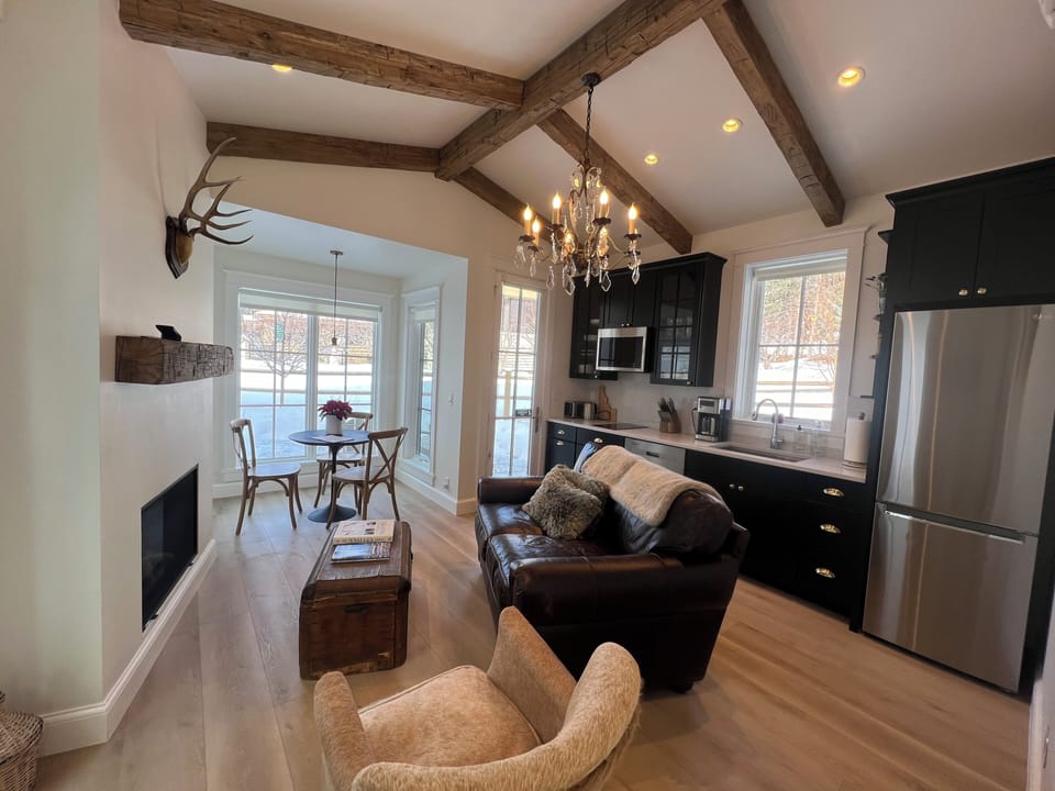 Open concept living room/dining/kitchen.