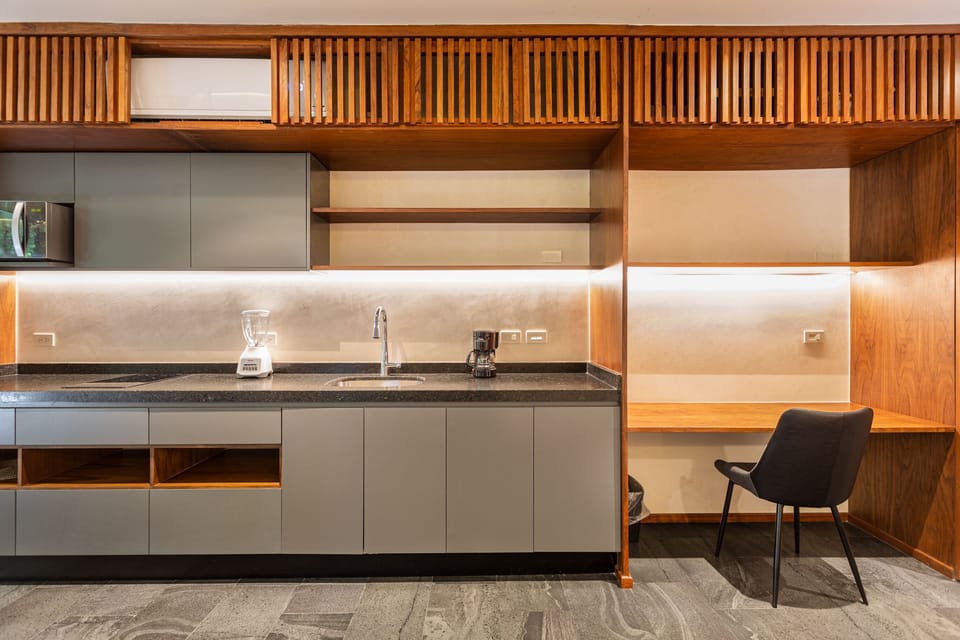kitchen and desk area