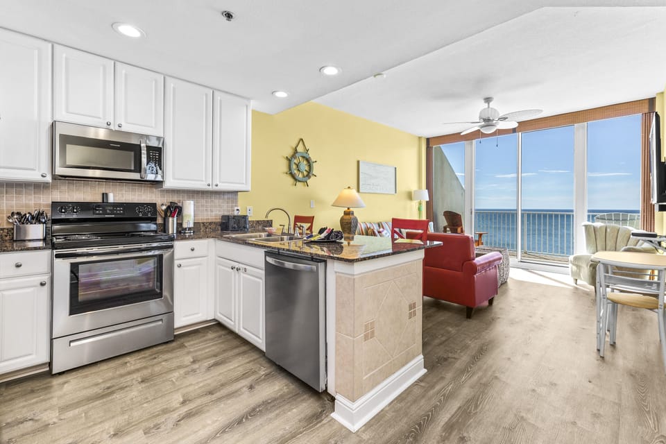 Enjoy the company of family or friends in our beachy, open floor plan with views