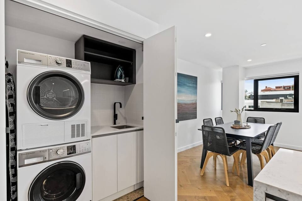 The internal laundry includes a washer and dryer, providing you with the convenience of handling your laundry needs during your stay.