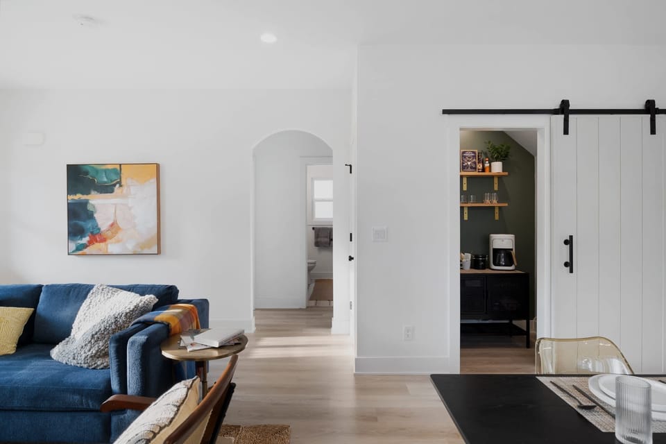 bedroom hallway and coffee bar