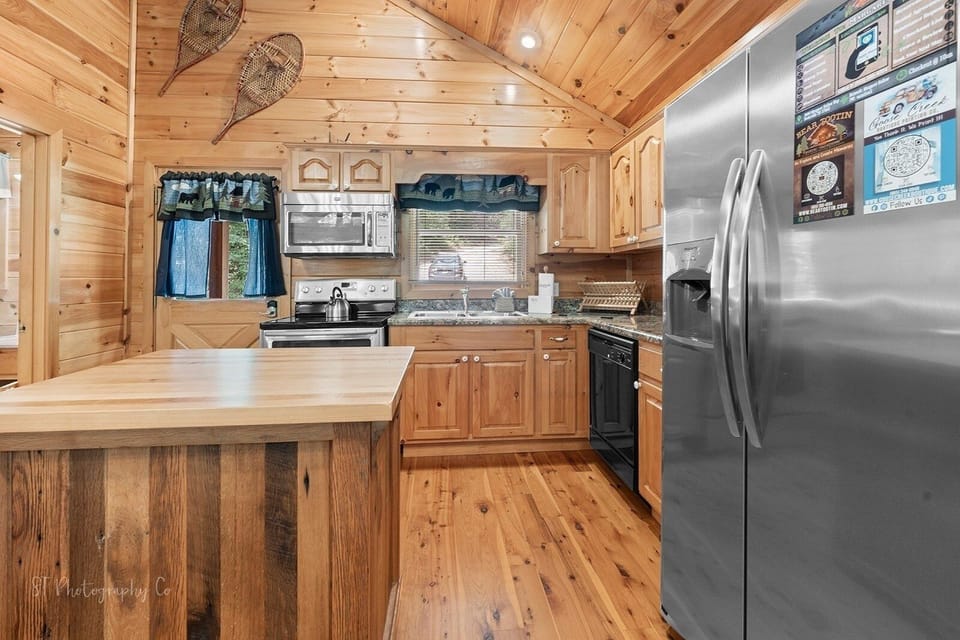 Indoors, Hardwood, Stained Wood, Kitchen, Refrigerator